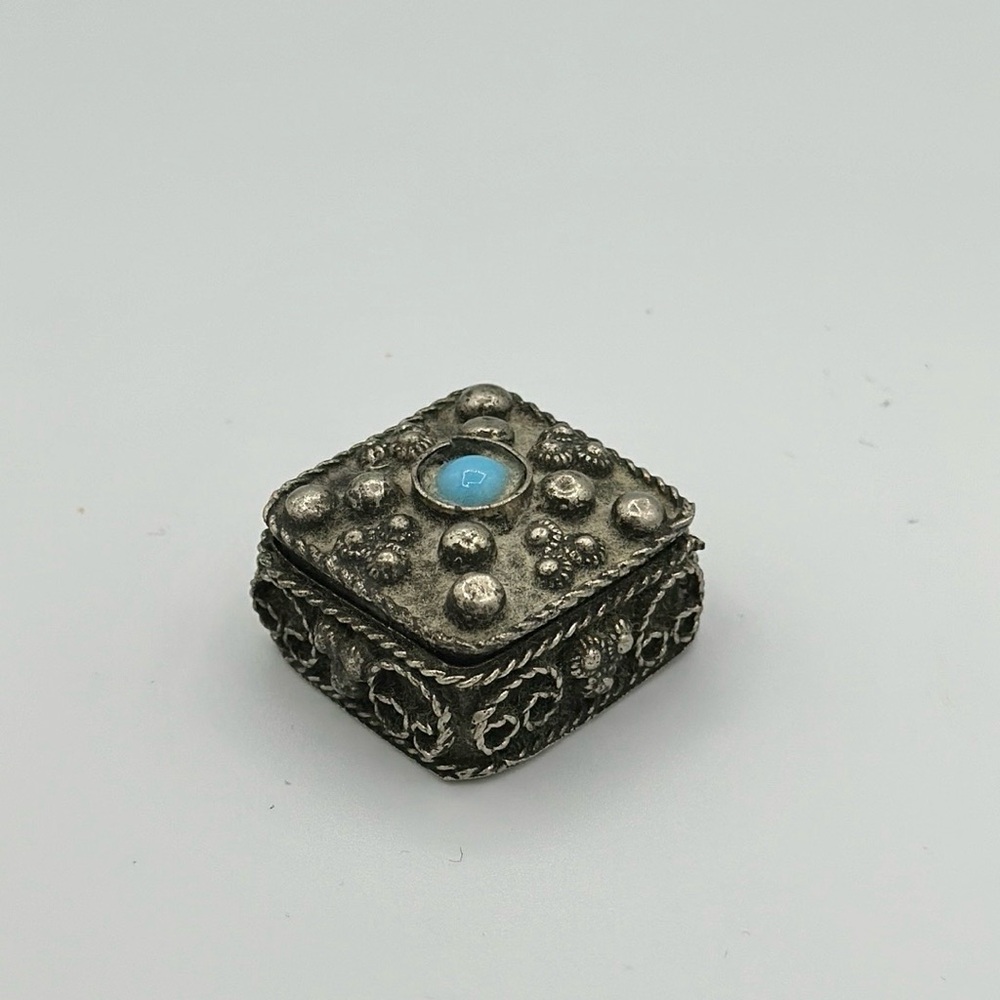 Vintage Tibetan Silver Tiny Pill Jewelry Box